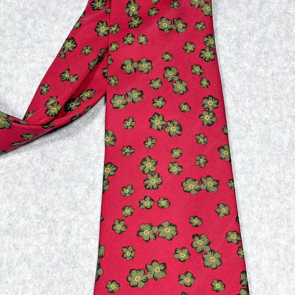 Banana Republic Mens 100%‎ Silk Tie Red Floral Geometric Necktie Made In Italy